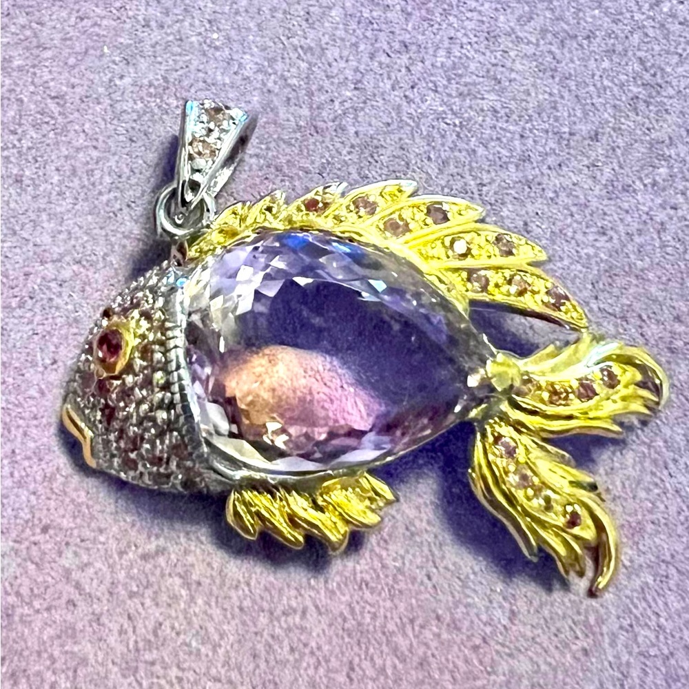 Stunning 15 carat Ametrine Fish Pendant